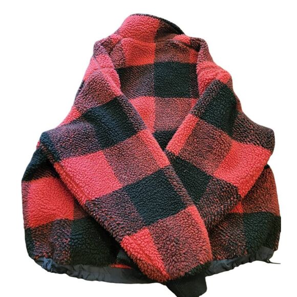 American Eagle Sherpa Women's XS Buffalo Plaid Red Black Lined Pullover - Picture 2 of 5